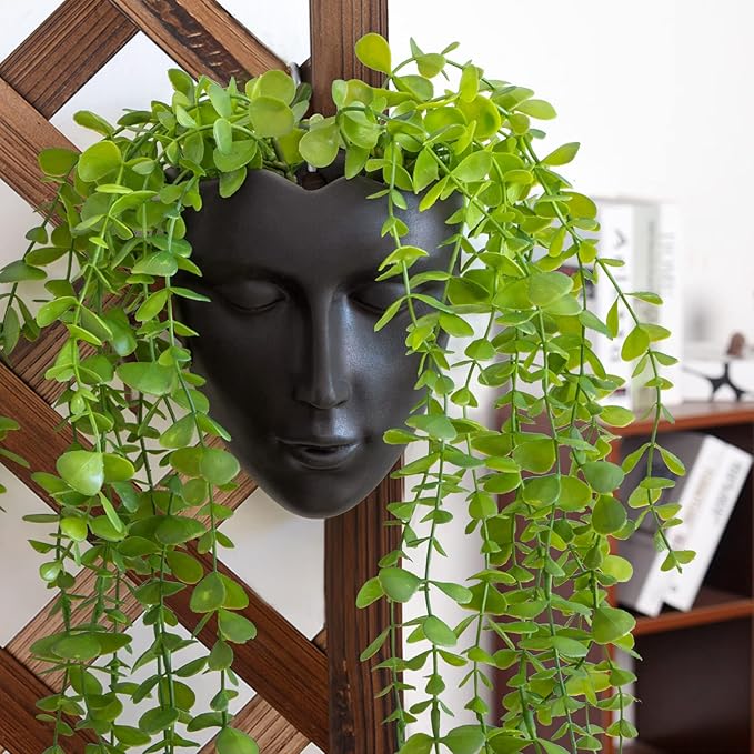 GDYOOSHOW 6.7" Tall Hanging Planter Wall Flower Pot for Garden Balcony Indoor or Outdoor (Black Resin)