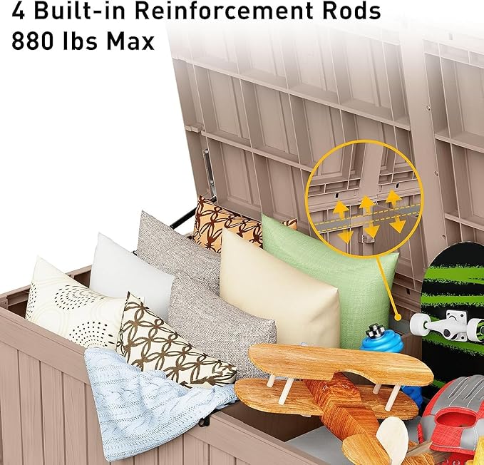 182 Gallon Deck Box Waterproof, UV Resistant Resin Outdoor Storage Box with Hydraulic Rod, Lockable Design and Enhanced Durability for Patio, Garden, and Poolside Use