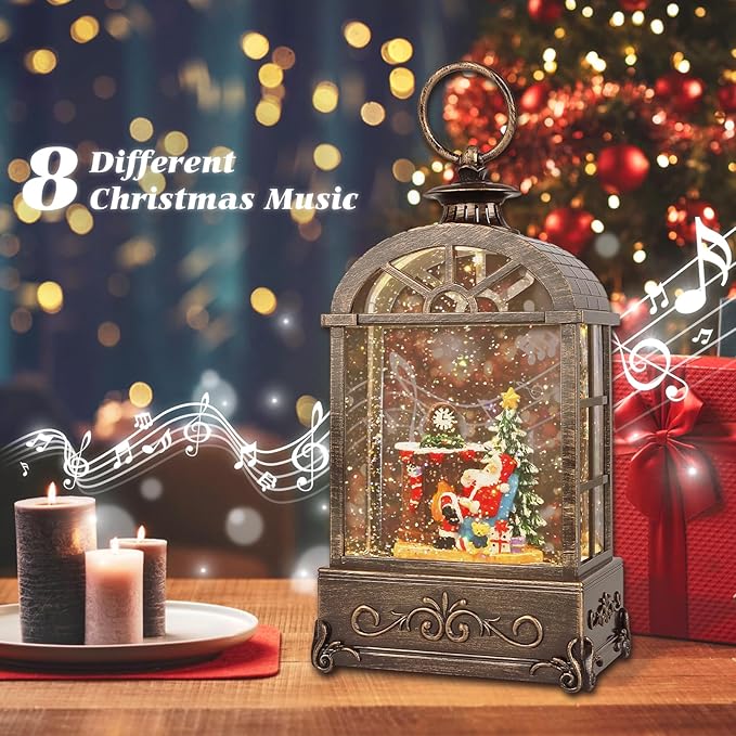 Christmas Snow Globes Lantern,Musical Snow Globe,Christmas Decorations Indoor for Home,Battery Or USB Powered,with 6 Hour Timer,Christmas Lantern for Festival Decoration,Santa Claus