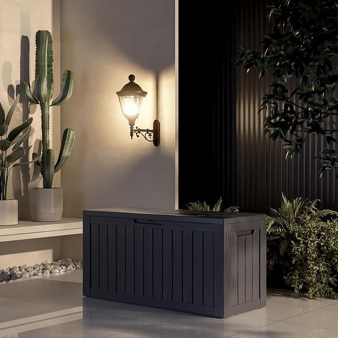 85 Gallon Deck Box Waterproof,Outdoor Storage Box Lockable for Patio Cushions,Garden Tools,Pool Accessories with Hydraulic Rod, UV-Resistant and Durable for Patio,Garden Use