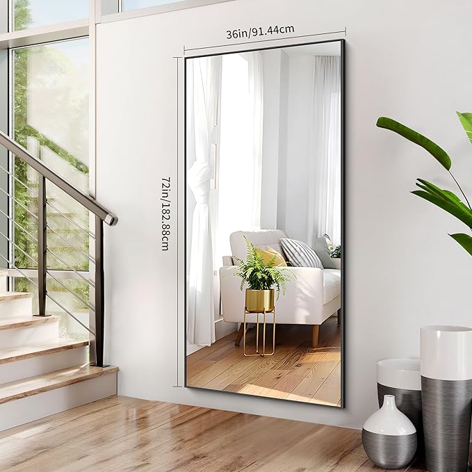 36x72inch Bathroom Mirror, Black Rectangle Mirror with Thin Metal Frame, Large Rectangular Wall Mirrors for Bathroom, Living Roomm, Hair Salon, Big Farmehouse Mirror Hang Horizontal/Vertical