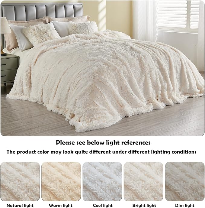 GONAAP Fuzzy Faux Fur Throw Blanket Ivory Super Soft Cozy Plush Fuzzy Shaggy Blanket for Couch Sofa Bed (Ivory, Throw(50"x60"))