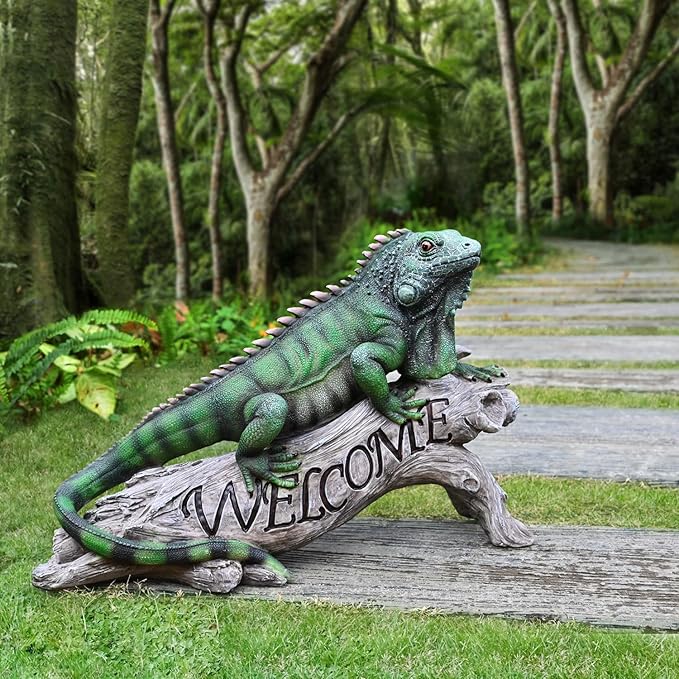Chameleon Figurine Lizard Garden Decor: Big Iguana Figure Outdoor Statue Resin Yard Decoration Porch Large Sculpture Lawn Outside Flowerbed Accessories Welcome Sign