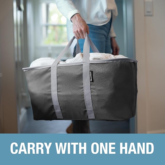 CleverMade Collapsible Laundry Tote - Charcoal Gray 2-Pack 50L - Foldable Storage Organization Container for Clothes Laundry Room Storage Solution