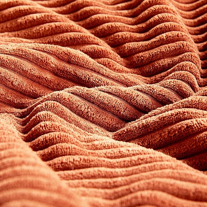 Fancy Homi Set of 2 Burnt Orange Decorative Throw Pillow Covers 24x24 Inch for Living Room Couch Bed, Boho Farmhouse Fall Home Decor, Soft Corss Corduroy Patchwork Textured Cushion Case 60x60 cm