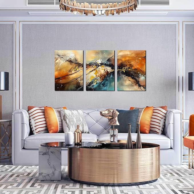 Abstract Wall Canvas Art for Living Room - Modern Art Work for Office Walls - 3 Piece Pictures Wall Art Size 16" x 24"
