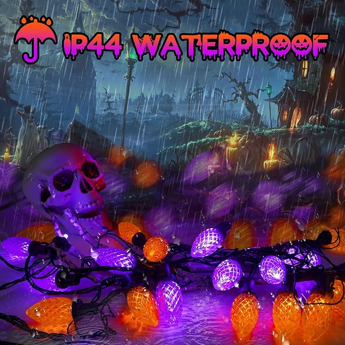 2PK 100 LED Purple and Orange C9 Halloween Lights Indoor Outdoor, Extendable 98FT C9 String Lights with 13 Modes & Timer, Waterproof Plug in Halloween Decorations for Tree Patio Fall Party Garden