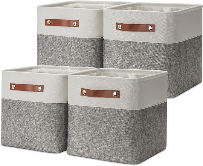 DULLEMELO 11 Inch Cube Storage Bins Fabric Storage Cubes 4 Pack Foldable Cube Storage Baskets for Cube Organizer, Cube Storage Organizer Bins for Home Office Organizer Closet, Shelves, Toy, Nursery