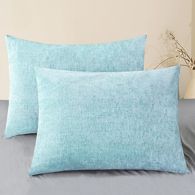 CaliTime Throw Pillow Covers Decorative 20 X 26 Inches Pack of 2 Cozy Chenille Standard Pillow Shams Cases for Couch Sofa Bed Living Room Home Light Blue Grey