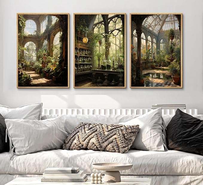 3pcs William Morris Green Plants Canvas Wall Art Medieval Castle Posters Prints Gothictalian Landscape Painting Pictures Paintings Wall Decor for Living Room Bathroom Bedroom Decoration Unframed