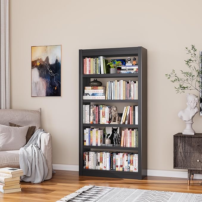 Bookshelf, 5-Tier Sturdy Bookcase, Adjustable Book Shelf, Large Capacity per Shelf, Modern Book Shelf for Living Room, Home Office, Garage, Perfect for Home Organization & Small Space Living
