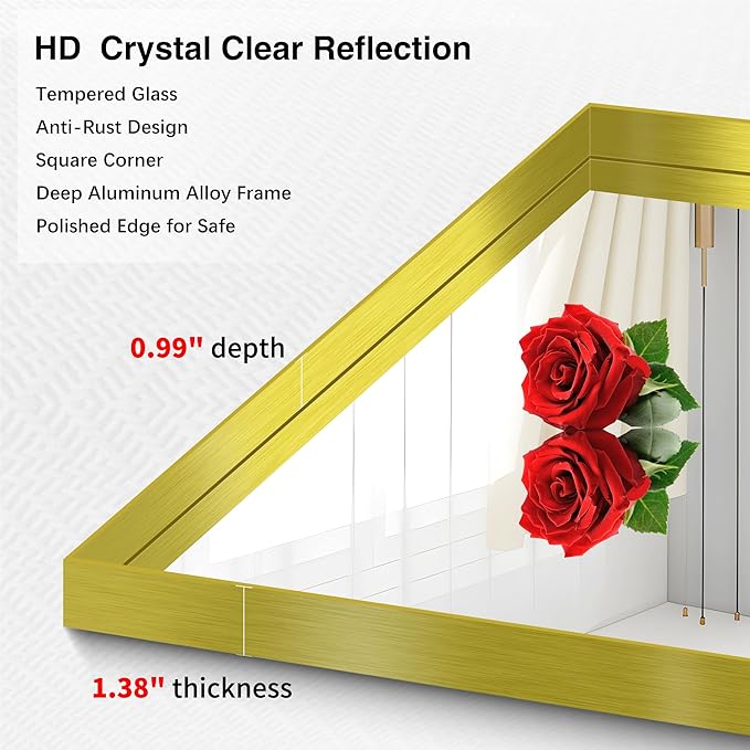 Gold Bathroom Mirror, 30x30 Inch Rectangular Framed Mirror, Large Wall Mounted Bathroom Vanity Mirror Over Sink for Bedroom,Restroom, Living Room, Hangs Vertically or Horizontally