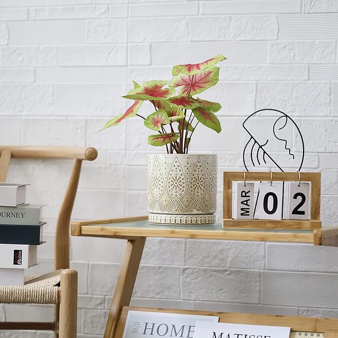 8 Inch + 6 Inch Indoor Plant Pot with Drainage Holes and Saucers, Ceramic Planter for Plants, Succulent Orchid Flower Pots