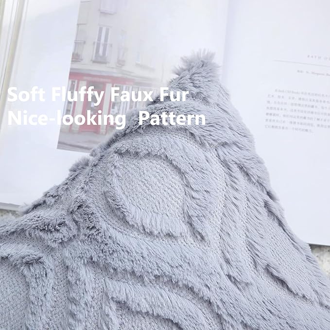 decorUhome Fall Throw Pillow Covers 12x20 Inch Set of 2, Soft Plush Decorative Faux Fur Blue Grey Solid Couch Pillow Covers, Accent Farmhouse Neutral Lumbar Euro Pillow Cases for Sofa Bed Living Room