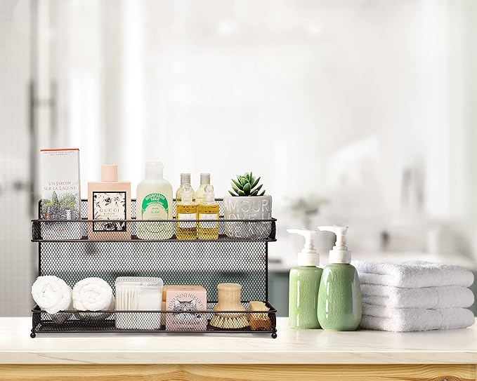 CAXXA 2 PK 2 Tier Mesh Kitchen Counter-top or Wall Mount Spice Rack Jars Storage Organizer, Bronze