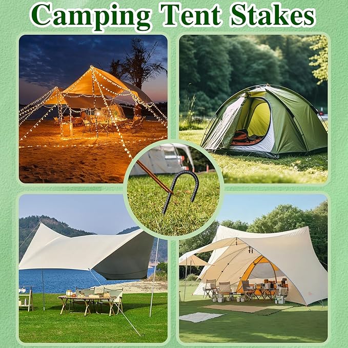 12 Inch Rebar Stakes 50 Pack J Hook Ground Stakes Heavy Duty Chain Link Fence Stakes Galvanized Anchors Metal Tent Stakes for Wire Fencing Concrete Forming Trampolines Camping Canopies Shed Swing