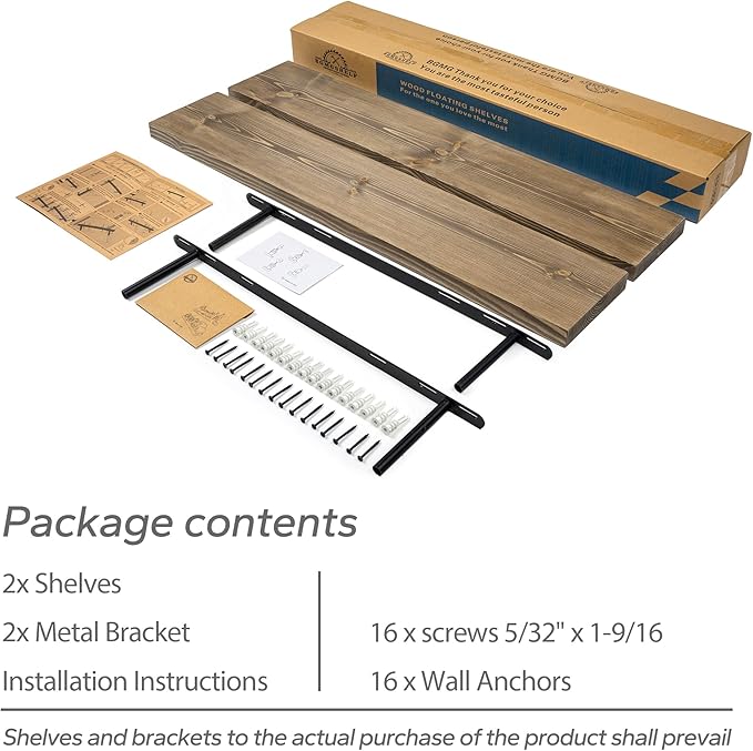 BGMG 30 inch Walnut Floating Shelves for Wall Set of 2,High End Solid Real Wood 30 in Floating Shelf,Rustic Wooden Wall Mount Shelves,Heavy Duty Bracket,30x6.7x1.25 inch