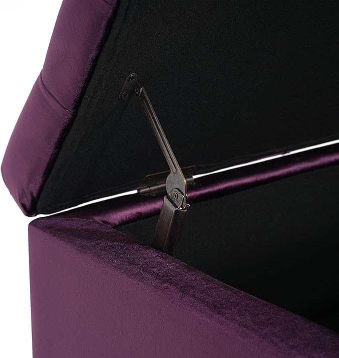 Christopher Knight Home Gloust Velvet Storage Ottoman, Upholstered Rectangular Storage Bench, Living Room Seating, Tufted BottonFoot Rest Stool for Home Office, Entryway and Bedroom, Purple