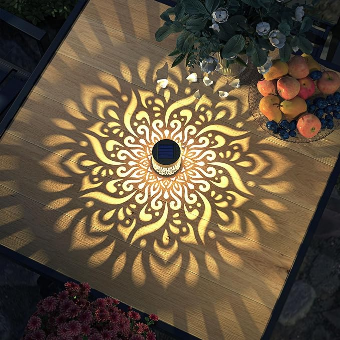 4 Pack Solar Fence Lights Metal Solar Powered Outdoor Wall Deck Step Lights Mandala Theme Waterproof Fence Light for Garden Post Patio Backyard Decor (4 Pack)