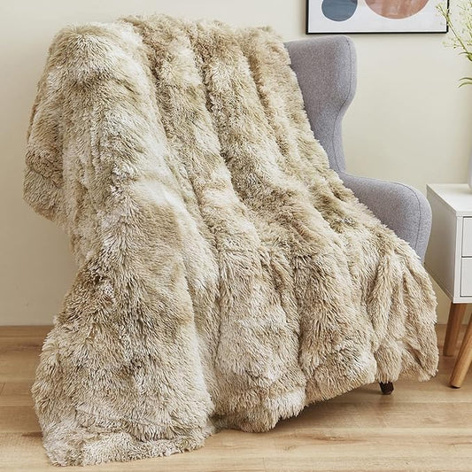 GONAAP Fuzzy Faux Fur Throw Blanket Twin Size Tie-dye Beige Super Soft Cozy Plush Fuzzy Shaggy Blanket for Couch Sofa Bed (Tie-dye Beige, Twin(60"x80"))