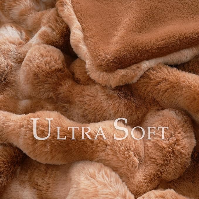 BENVWE Faux Fur Throw Blanket for Couch - Fluffy Soft Thick Bubble Blanket for Living Room Home Decor - Fathers Day Birthday Gifts for Women Men, Tie-dye Caramel, 50" x 60"