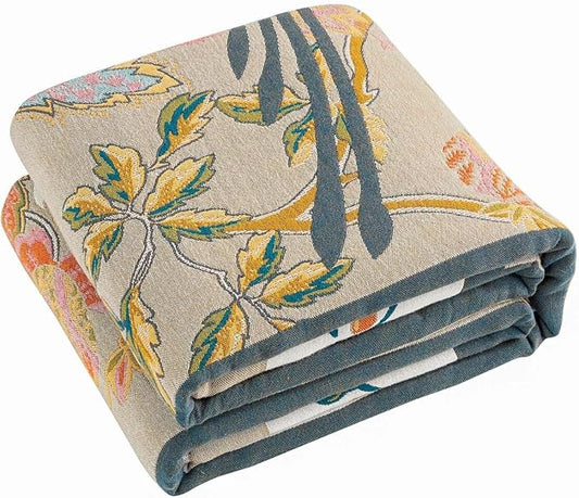 Boho Blanket, 100% Cotton Farmhouse Decorative Throw Blanket, 90"x98" Reversible Bohemian Throw Blanket, Brown All Season Muslin Breathable Woven Blankets Quilt