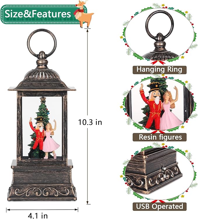 Christmas Snow Globe Nutcracker Lantern, Glitter Lighted Christmas Decorations for Home with Music, Light Up Snowglobe Christmas Décor