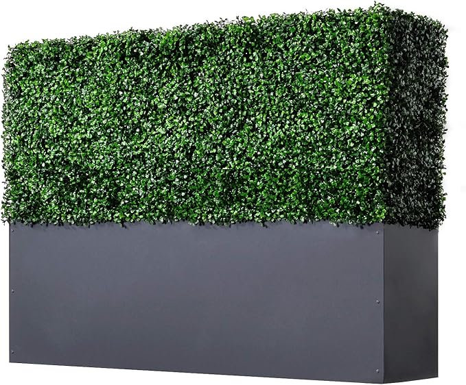 AGPL Upgraded Artificial Boxwood Hedge Wall with Gray Color Planter Box (33.5" Height 48" Width 12" Deep) …