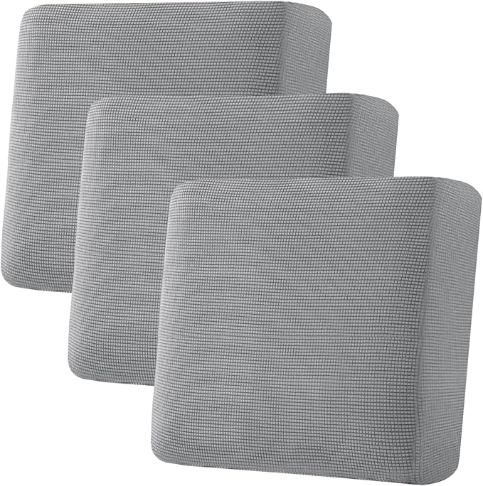 H.VERSAILTEX Super Stretch Individual Seat Cushion Covers - Sofa & Couch Cushion Slipcover Sets - Thick Jacquard Textured Twill Fabric (3 Piece XL, Dove)