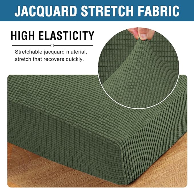 H.VERSAILTEX Super Stretch Individual Seat Cushion Covers - Sofa & Couch Cushion Slipcover Sets - Thick Jacquard Textured Twill Fabric (3 Piece XL Sofa Cushion Covers, Bronze Green)