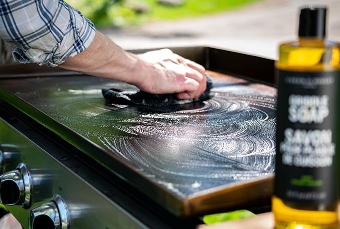 CARON & DOUCET - 100% Plant-Based Griddle Cleaning Soap and Salt Scrub Set: Best for Removing Rust & Cleaning Burnt On Food While Seasoning Griddle