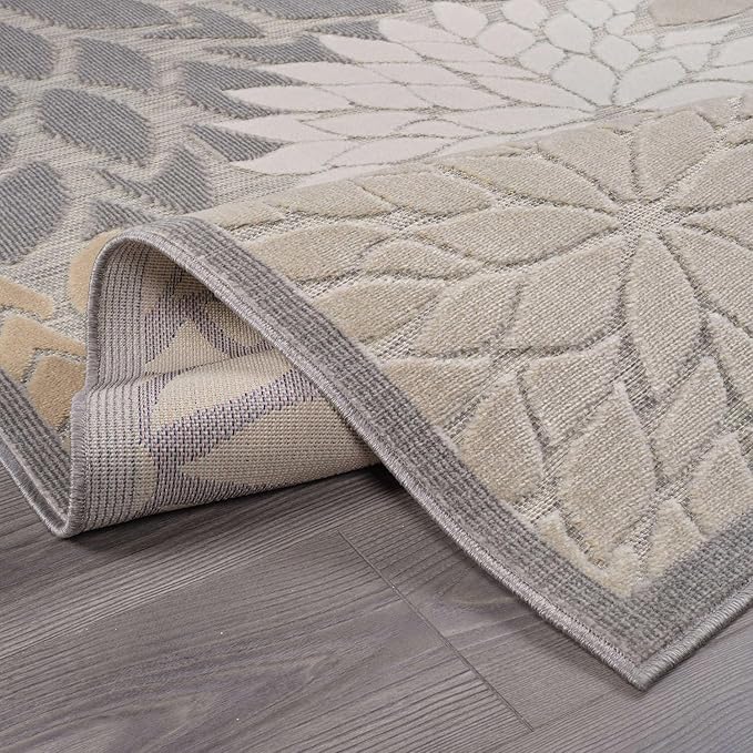 Beverly Rug Outdoor Rug 9x12 Large Modern Floral Tropical Area Rugs for Indoor and Outdoor Patio Easy to Clean Non Shedding Living Room Porch Garden Washable Outside Carpet (9 x 12 Gray)