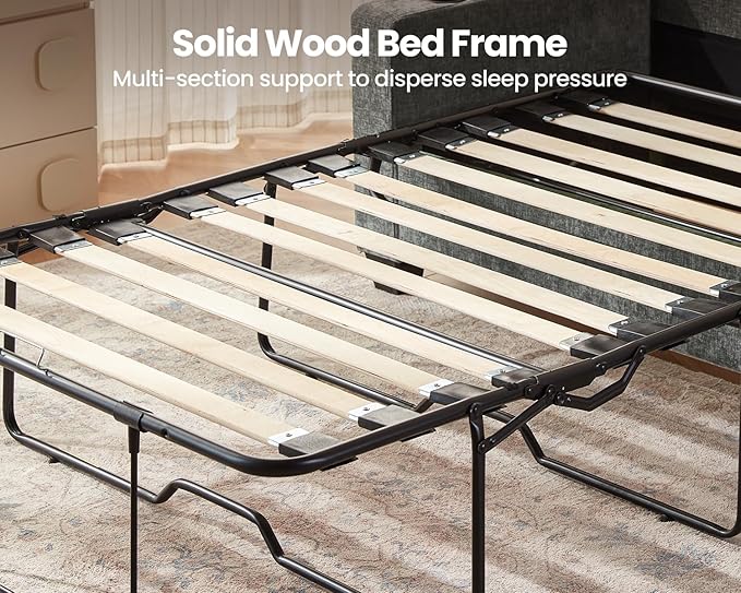 CHIC HOUSE Pull Out Sofa Bed, Full Size Sleeper Sofa, 2-in-1 Convertible Chenille Couch with USB Charging, Memory Form Couch for Living Room, Apartment & Small Space (Dark Grey, Chenille - Full)