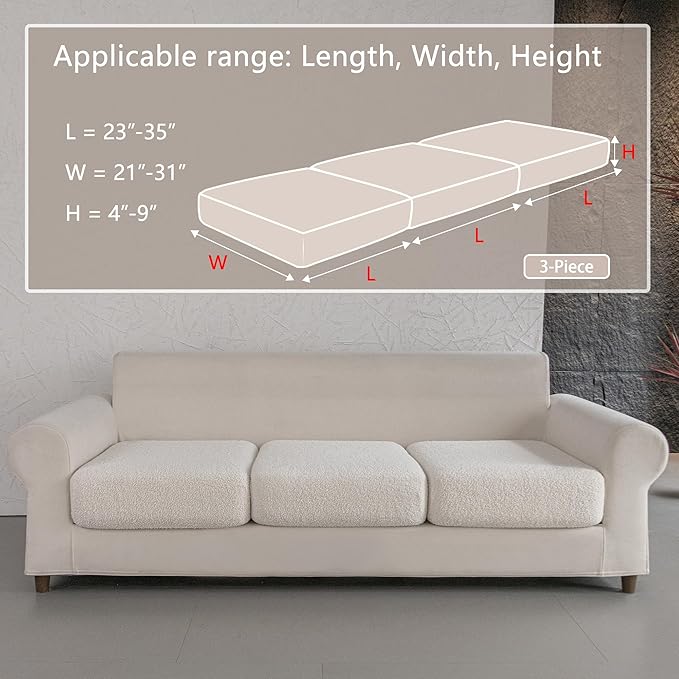 Couch Cushion Covers for Sectional Sofa, Stretch Soft Sofa Slipcovers Washable Wear-Resistant Universal Furniture Protector for Living Room(3 Seaters Covers, Ivory)