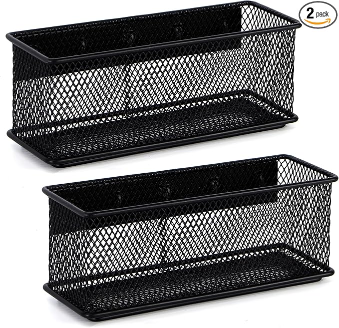 6.29'' × 2.28'' × 2.48 Black Magnetic Basket for Refrigerator Magnetic Pen Holder Locker Organizer for Home Office Accessories Magnetic Basket for Whiteboard，Set of 2