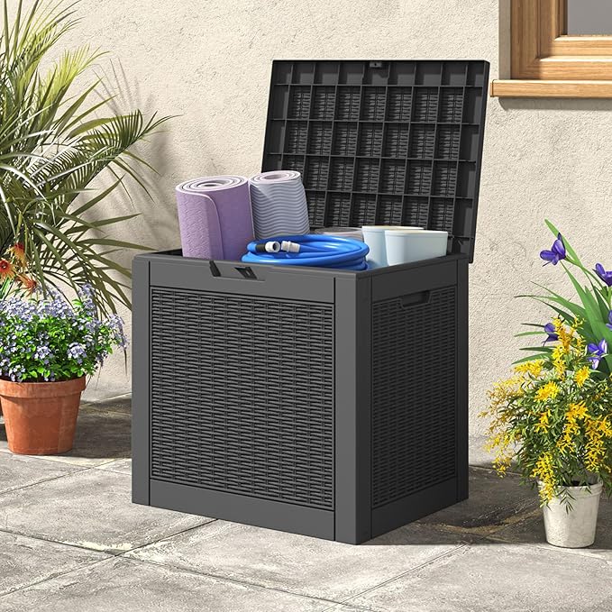 31 Gallon Deck Box, Resin Outdoor Storage Box, Waterproof and UV Resistant Deck Box, Lightweight Storage Box for Garden Tools, Pool Supplies