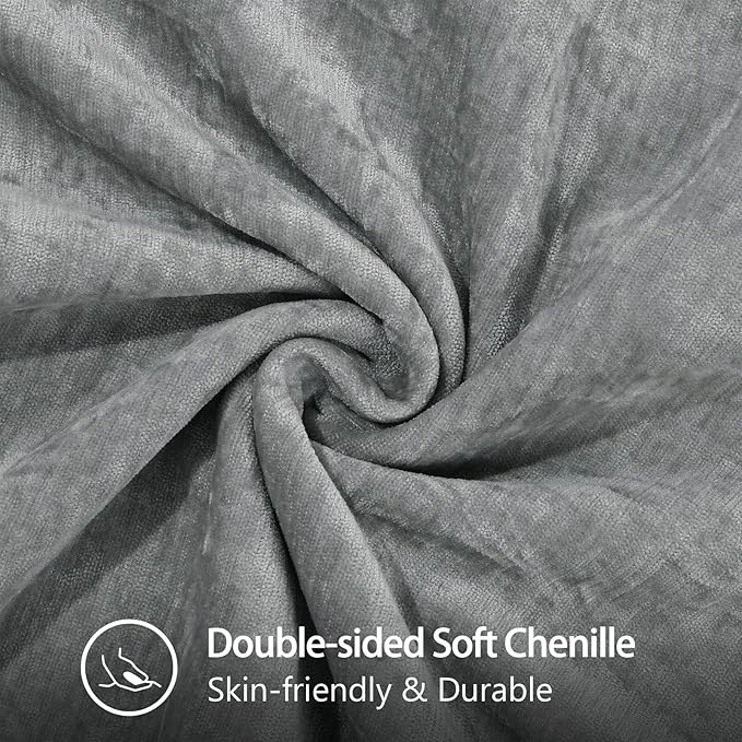 decorUhome Chenille Soft Throw Pillow Covers 20x20 Set of 2, Farmhouse Velvet Neutral Decorative Euro Pillow Covers with Stitched Edge for Couch Sofa Bed Home Decor, Neutral Gray