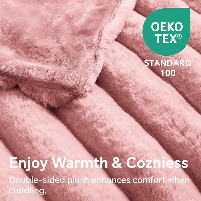 BEDELITE Faux Fur Throw Blanket for Couch, Soft and Cozy Luxurious 3D Striped Pink Fluffy Blanket, 770GSM Thick Warm Plush Fuzzy Faux Rabbit Fur Blanket for Women Gift, 50"x 60"