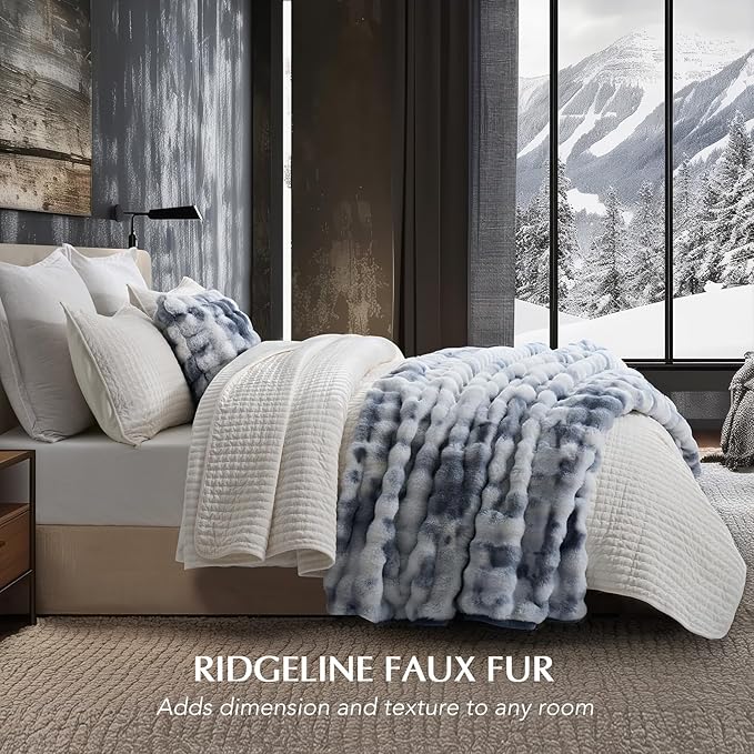 EVERGRACE Ultra Soft Luxury Fluffy Ridgeline Faux Rabbit Fur Throw Blanket, Thick Warm Bubble Throw for Bed, Cozy Plush Reversible Blankets for Couch, Chair, Sofa, Cloud Blue, 60x80 Inches, 870 GSM