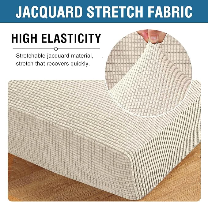 H.VERSAILTEX Super Stretch Individual Chaise Cover Sectional Couch Covers for L Shaped Sofa Both Left/Right Featuring Thick Jacquard Textured Twill Fabric (1 Piece Chaise Cover, Natural)