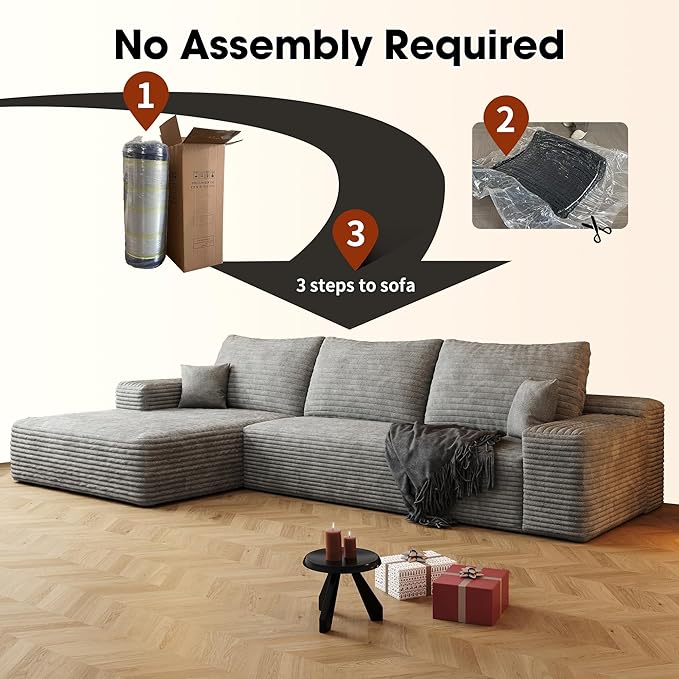 108" Sectional Couches for Living Room Modern Modular Sofa with L-Shape Couchs Upholstered Boneless Couch Deep Seat Sectional Couch with Chaise (Grey, Left Facing Chaise+2Seaters)