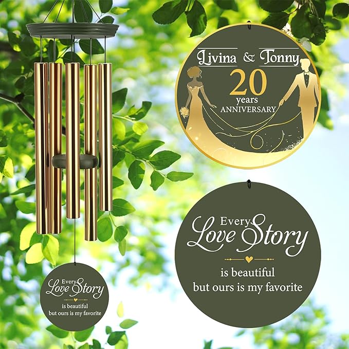 ASTARIN Wedding Memory Day Gifts Wind Chimes Customized, Personalized Wind Chimes 2025, for Couple Women Men, Deep Tone Wooden Windchime