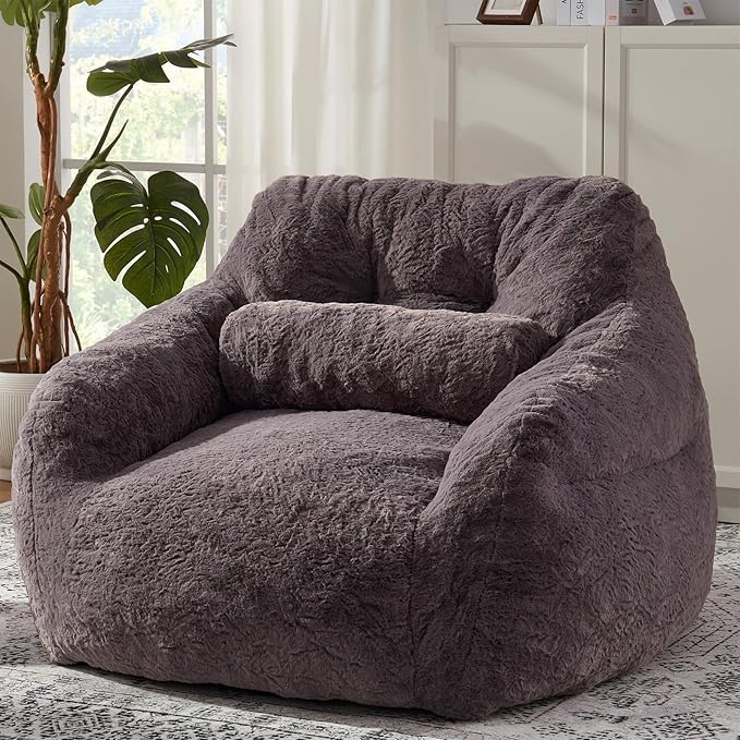 Bean Bag Chair for Adults with Pillow,Oversized Bean Bag Couch Chairs for Adults,Giant Lazy Couch Sofa Chairs with Filler,Large Reading Chair for Living Room Bedroom,Dark Gray