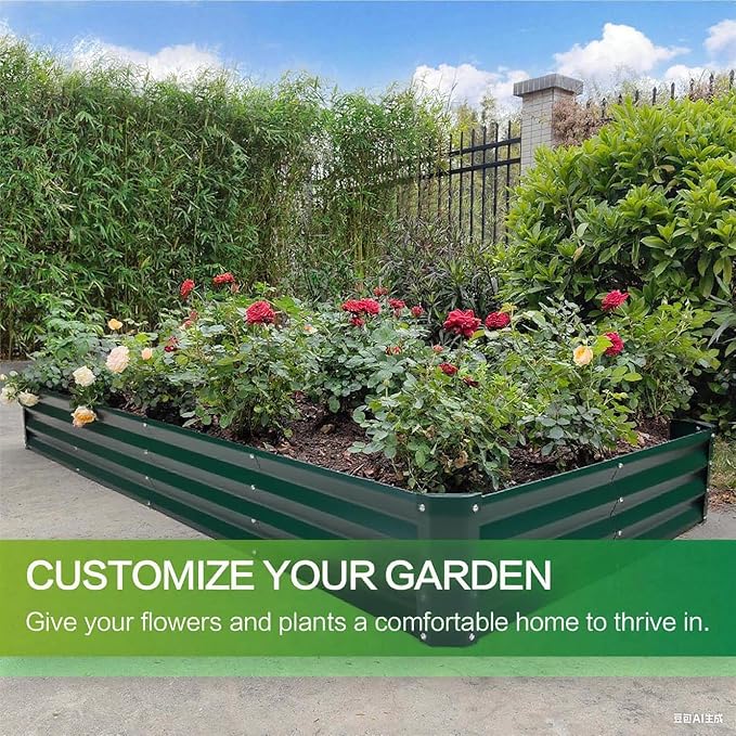 GARDMAX 8x4x1FT Galvanized Raised Garden Bed Kit, Metal Planter Boxes Outdoor with Easy Assembly, Large Garden Bed for Vegetables, Fruits, Flower, Herbs Rectangle Dark Green