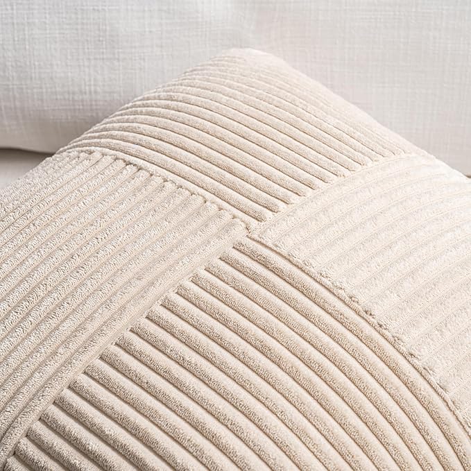 Fancy Homi Set of 2 Tan Boho Long Lumbar Body Decorative Throw Pillow Cover 14x36 Inch for Bed Couch Bedroom Bench, Soft Patchwork Corduroy Textured Pillow Case, Rustic Farmhouse Room Décor