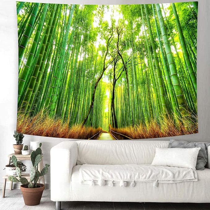 Delur Forest Pathway Tapestry Sunset Tropical Rainforest Nature Tree Tapestry Wall Hanging Sunrise Scenic Natural Green Landscape Headboard for Bedroom Living Room Home Decor (70.8" x 92.5")