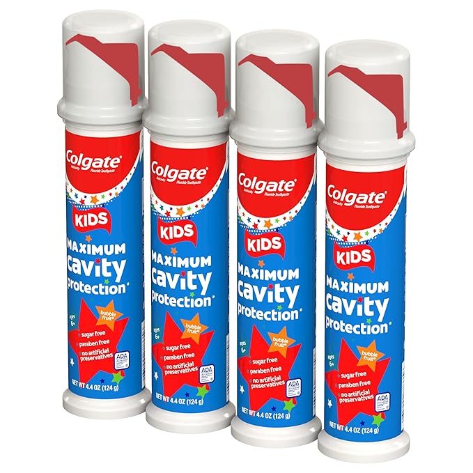 Colgate Kids Toothpaste Pump with Fluoride for Cavity Protection, Ages 6+, ADA Accepted, Bubble Fruit, 4.4 Ounce, 6 Pack