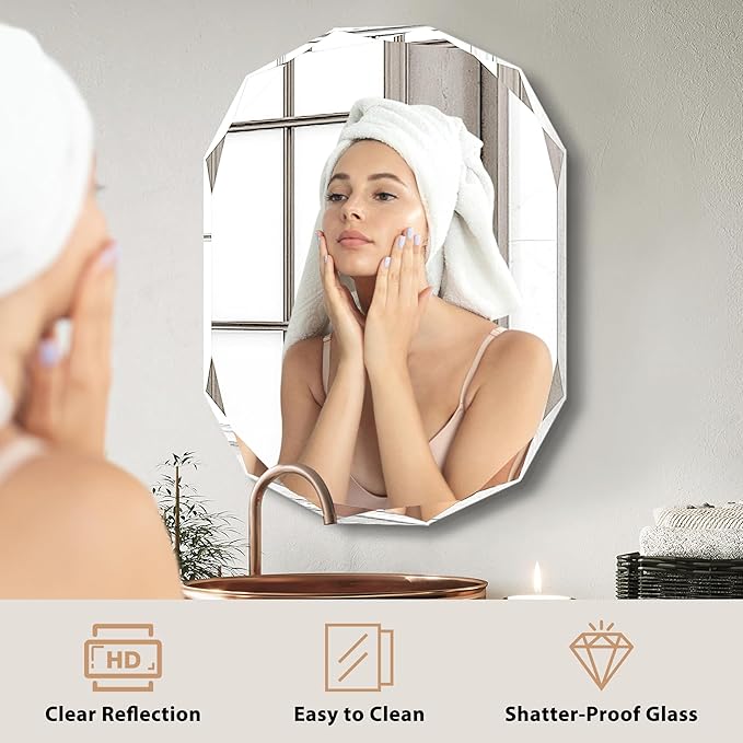 Bathroom Mirrors for Over Sink, Round Frameless Mirrors for Wall, 20x30 Inch Beveled Bathroom Mirror, Bathroom Vanity Circle Mirror for Bedroom Living Room Entryway Home Decor