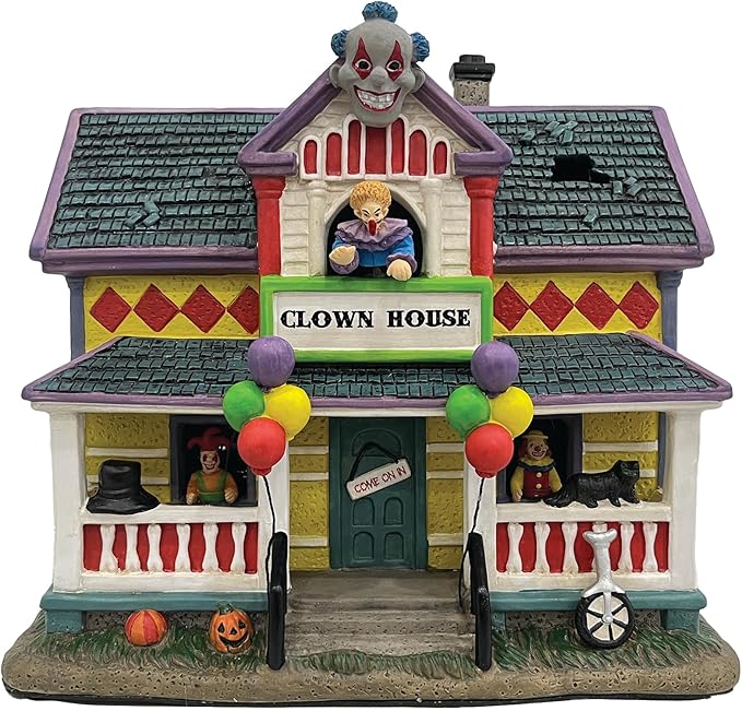 Clown Halloween Village | Spooky Town Collection Accessories Figurines on House | Porcelain with Multi-Color LED | 8.86 Inch