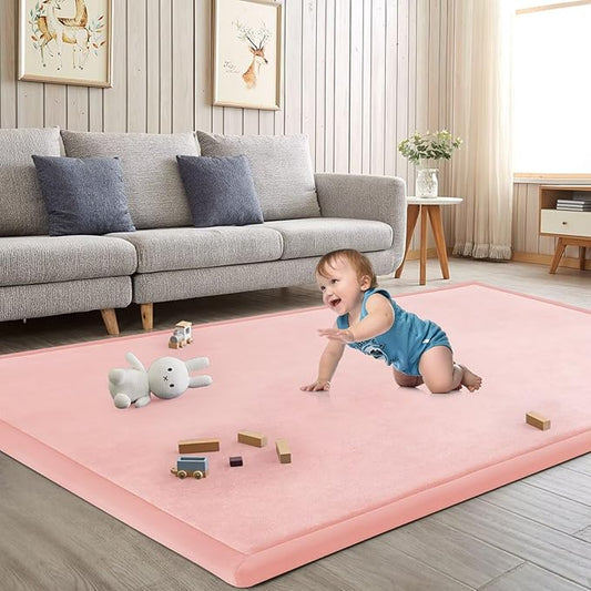 Baby Play Mat for Floor Tummy Time Mat Nursery Rug Muscle Mat Area Rug Playroom Rug Tatami Mat 9'2"x6'7" Memory Foam 1.3" Thick Crawling Mat for Babies,Toddlers, Infants, Kids,Floor Mat(Pink)